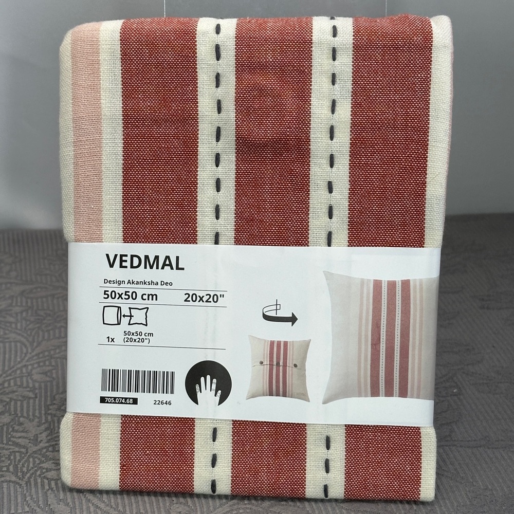 IKEA Vedmal Cushion Cover Handmade Stripe Light Red Pink  20x20" 705.074.68